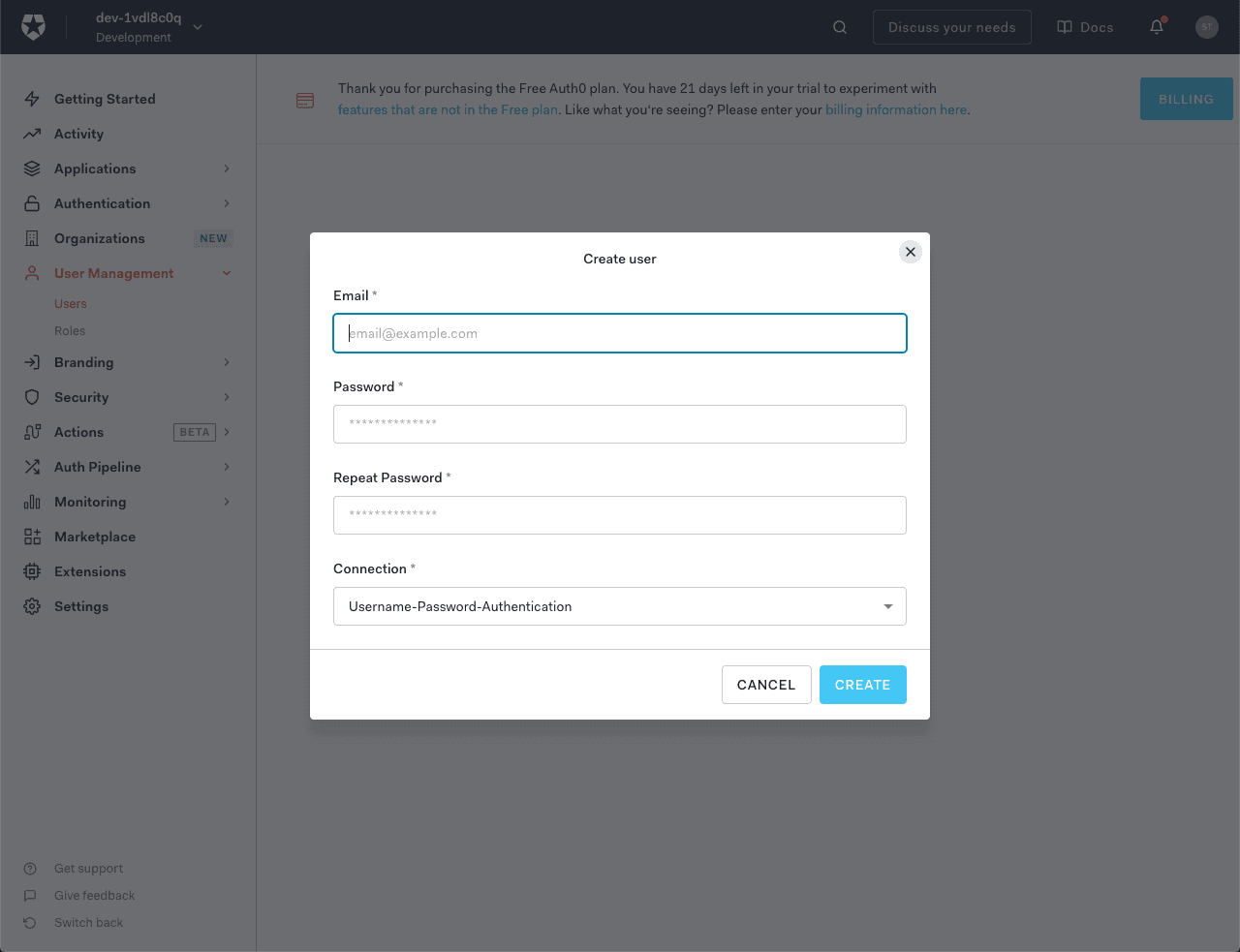 Auth0 Dashboard